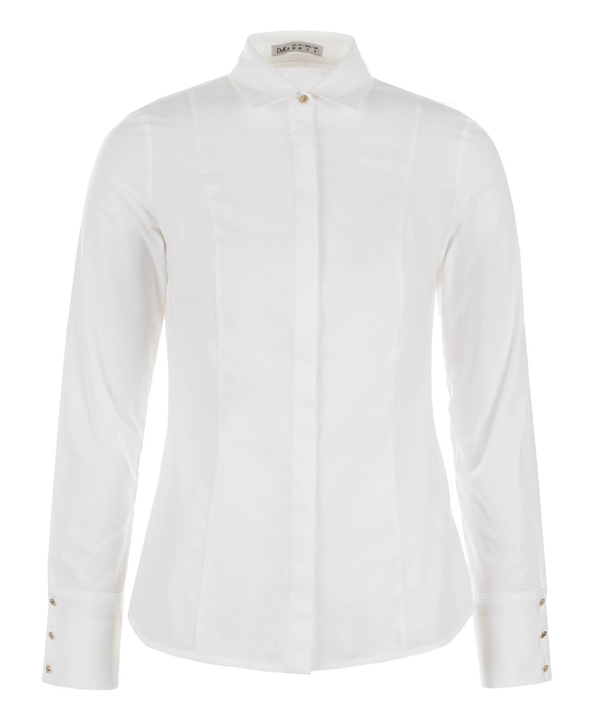 Cotton shirt with concealed buttoning and wide cuff with metallic buttons 0